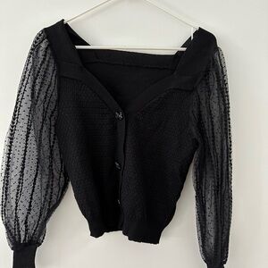 Black Cardigan with Sheer Polka Dot Sleeves - ONE SIZE